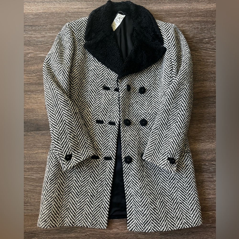 Gianni Versace 1973 Herringbone Wool Double Breasted Peacoat - Picture 3 of 12